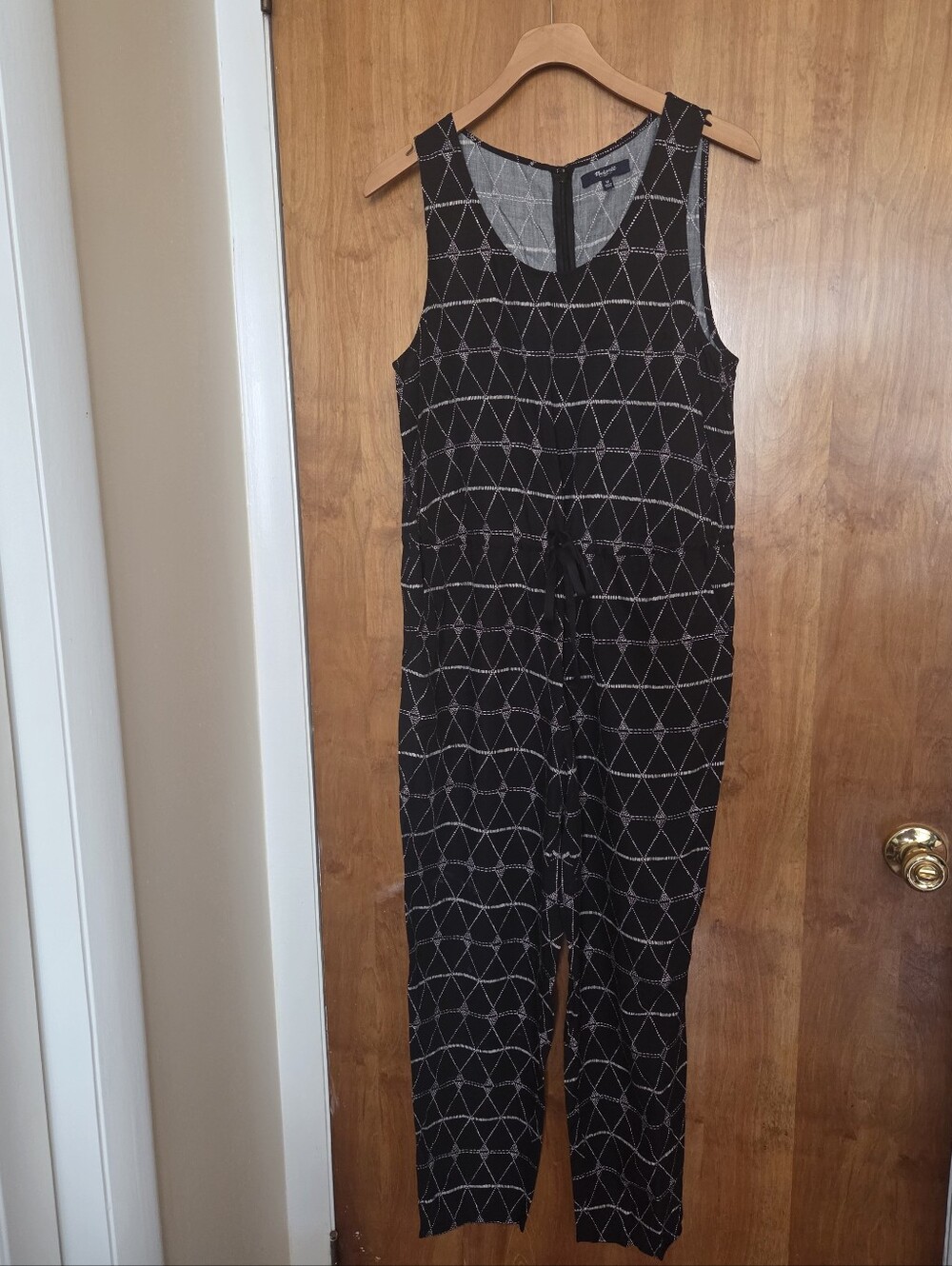 Madewell Black Sleeveless Geometric-Print Jumpsuit